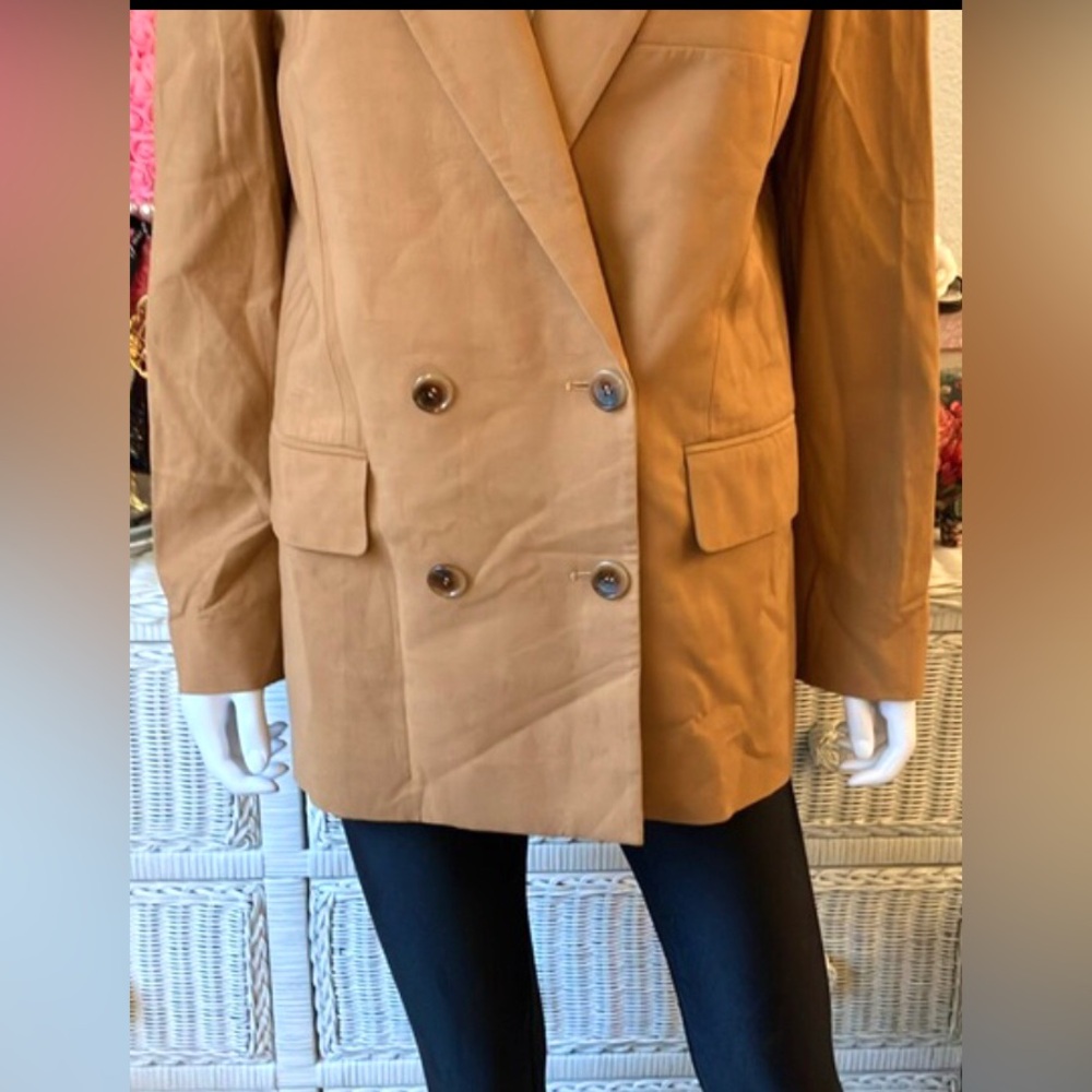 Oroton Double Breast Cotton Blazer Jacket Wide Peak Lapels in Toffee Size 10 NWT - Picture 4 of 11